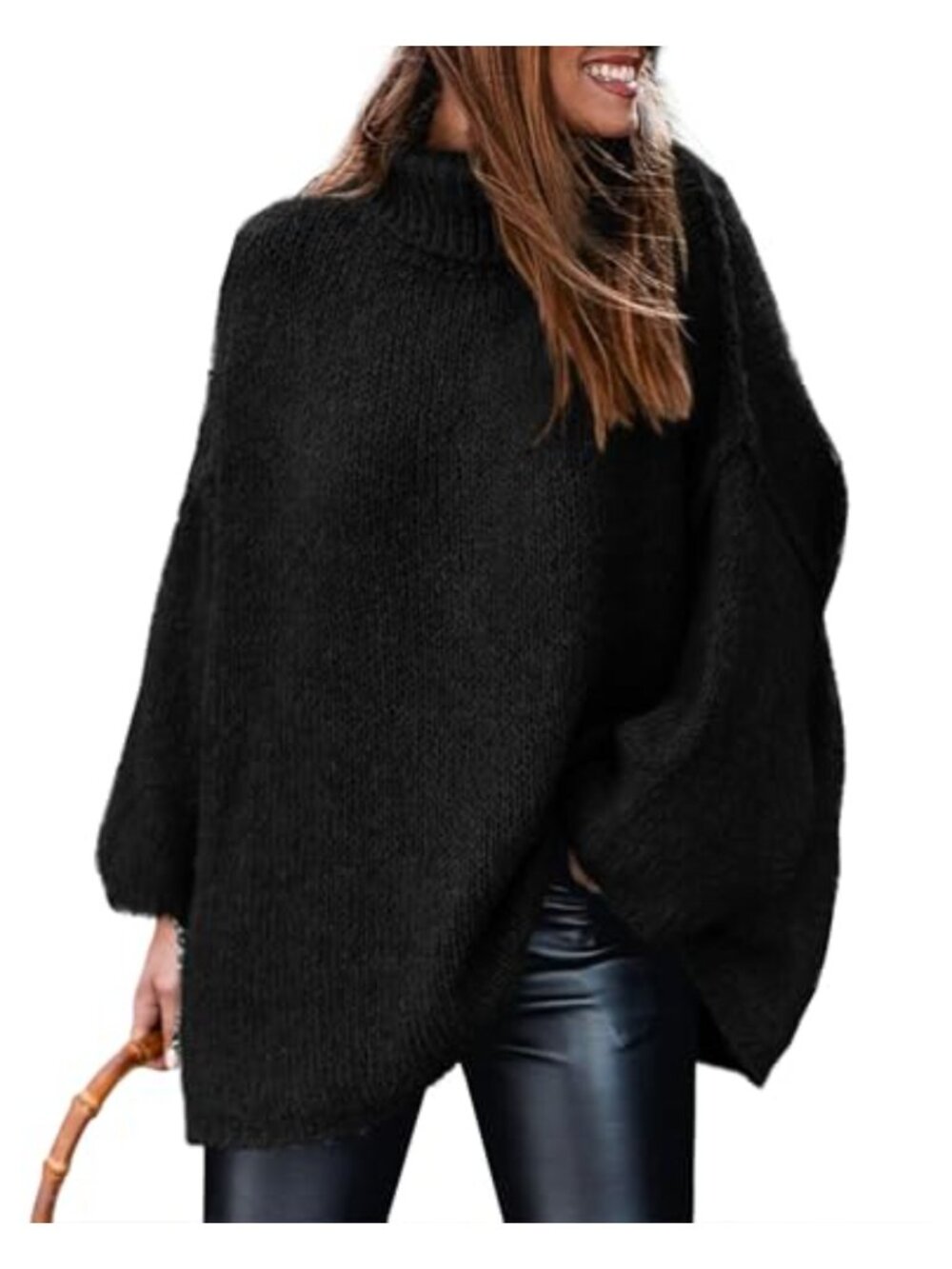 Womens Turtleneck Long Sleeve Oversized Chunky Knit Pullover Sweater